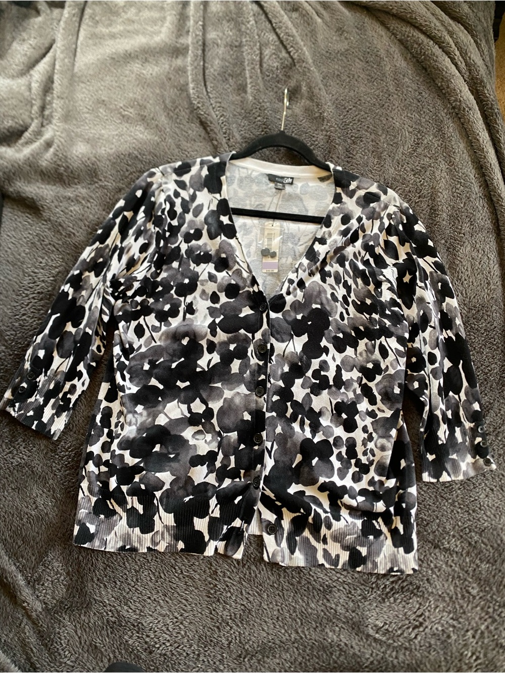 East 5th Black & White Floral Print Cardigan Blazer